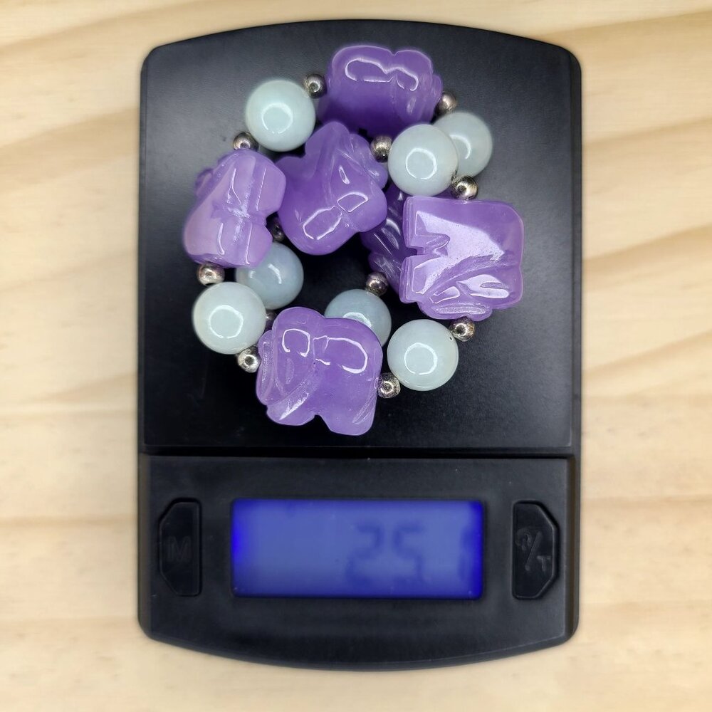 Vtg Lavender & Green Jade Elephant Beaded Bracelet With Silver Clasp Sz 6.25 - Picture 9 of 9